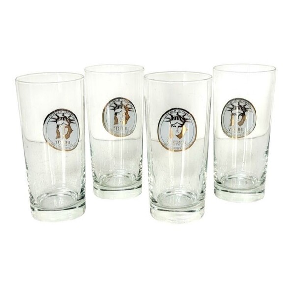 VTG 22Kt Gold Statue of Liberty Centennial Gold Seal Set of Four Libbey Glasses - Picture 3 of 12